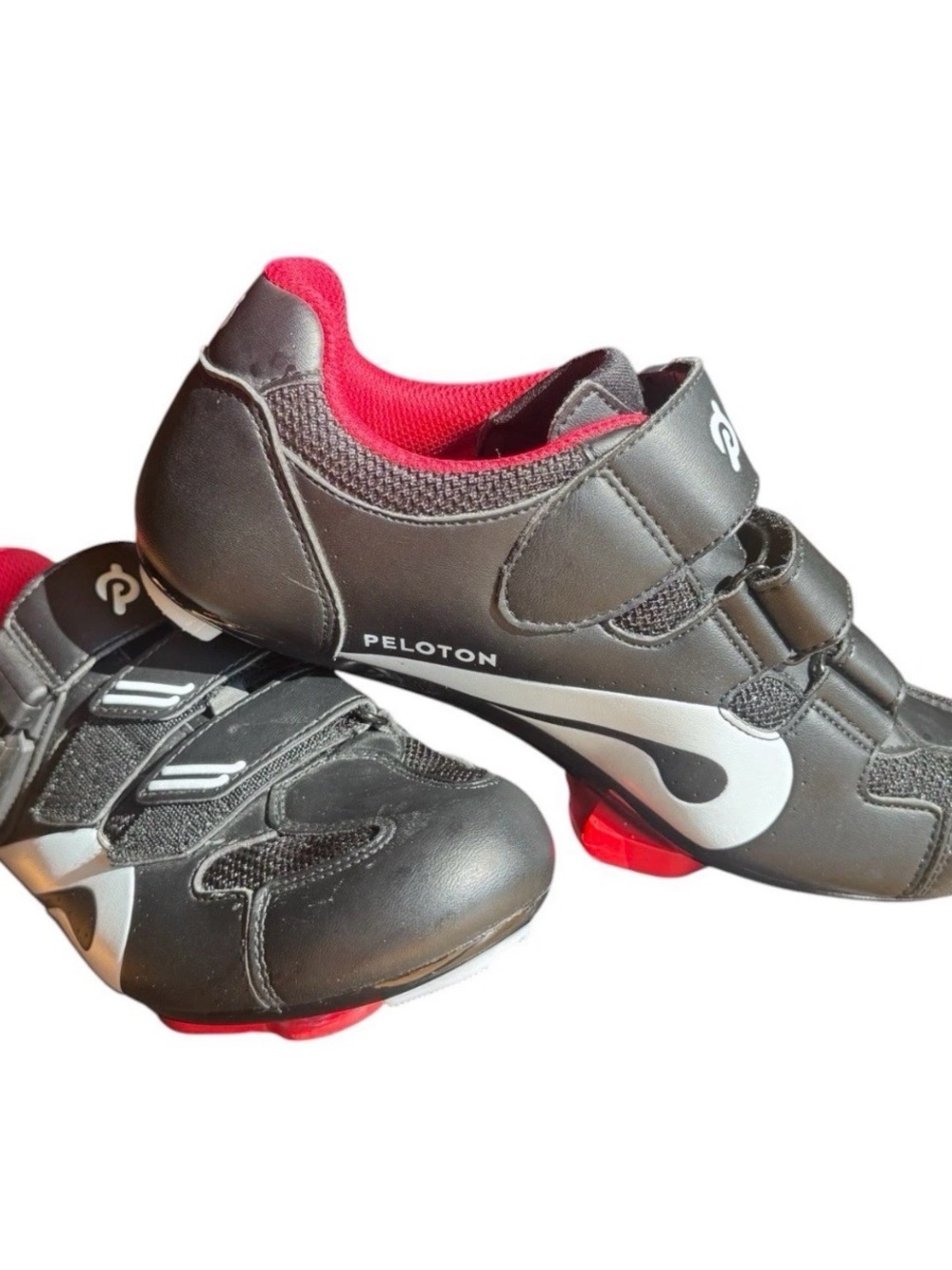 Peloton Cycling Shoes Black/Red/White EU 37Buckle Hook & Loop 3-Bolt-us 6-6.5